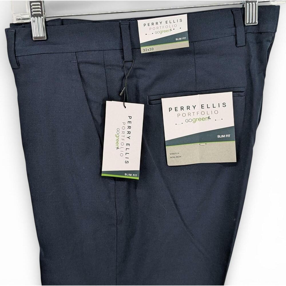 Perry Ellis Portfolio Men's Slim-Fit Non Iron Stretch Dress Pants Navy 32 x 30